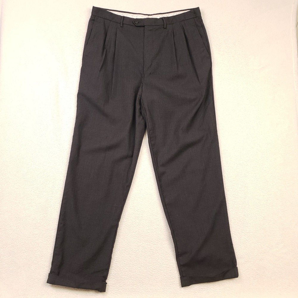 Pal Zileri Pleated Trousers Mens 36x31 Gray Wool Pinstripe‎ Cuffed Dress Pants